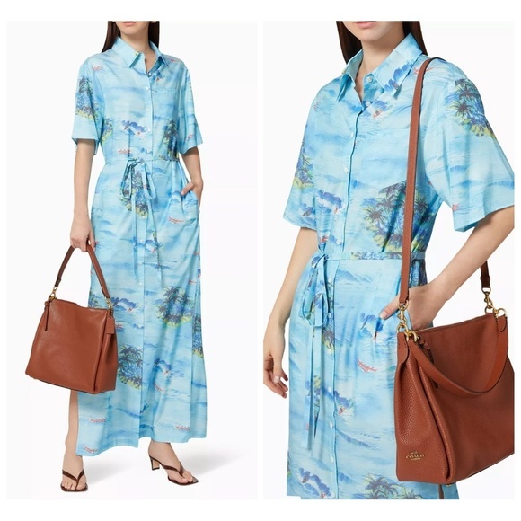 NWT STAUD Blue Cameron Island Belted Maxi Shirt Dress Size XS Coverup Vacation - Picture 3 of 14